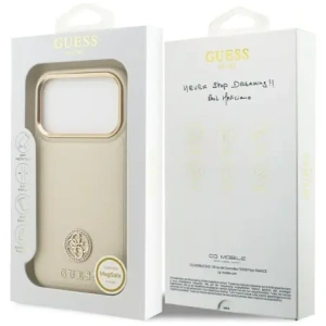 Etui Guess Grained Strass Logo MagSafe do Apple iPhone 17 Pro beżowy