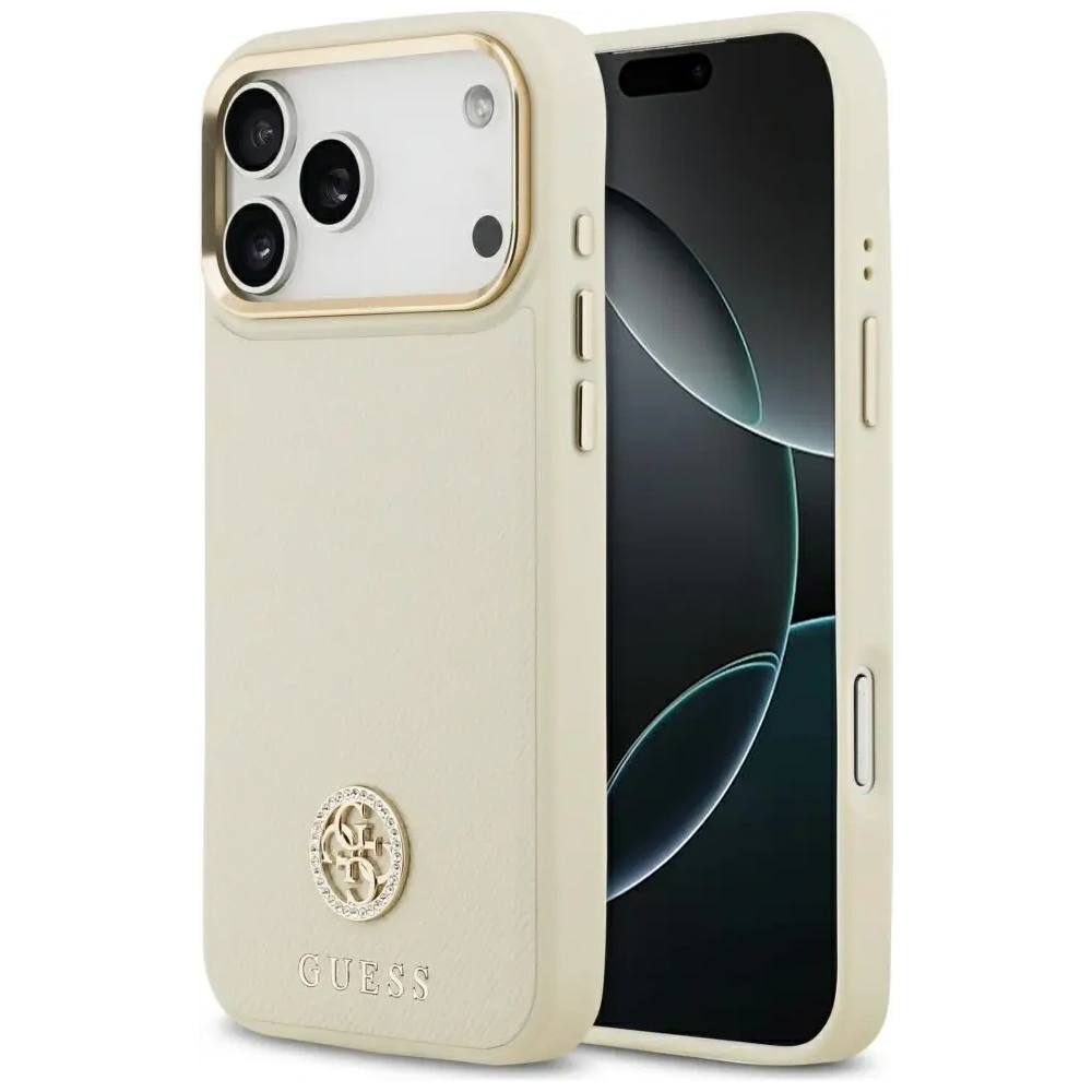 Etui Guess Grained Strass Logo MagSafe do Apple iPhone 17 Pro Max beżowy