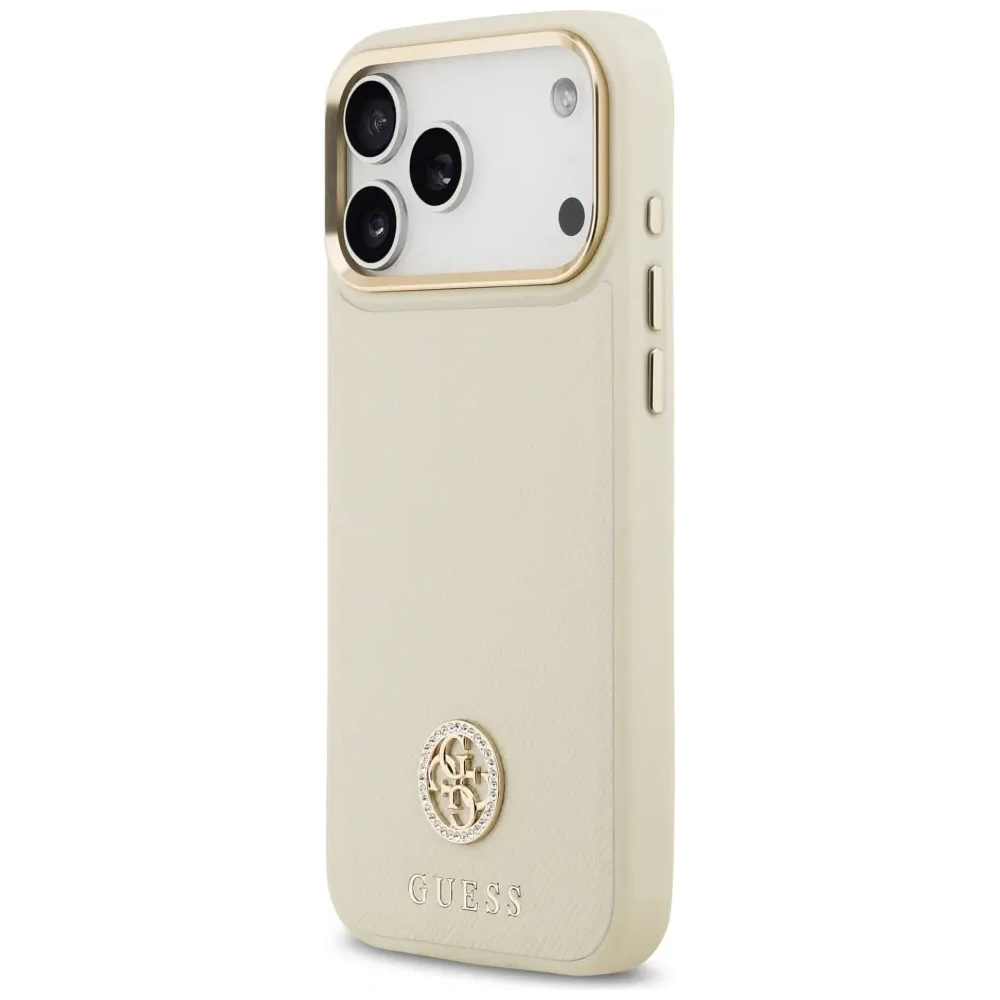Etui Guess Grained Strass Logo MagSafe do Apple iPhone 17 Pro Max beżowy