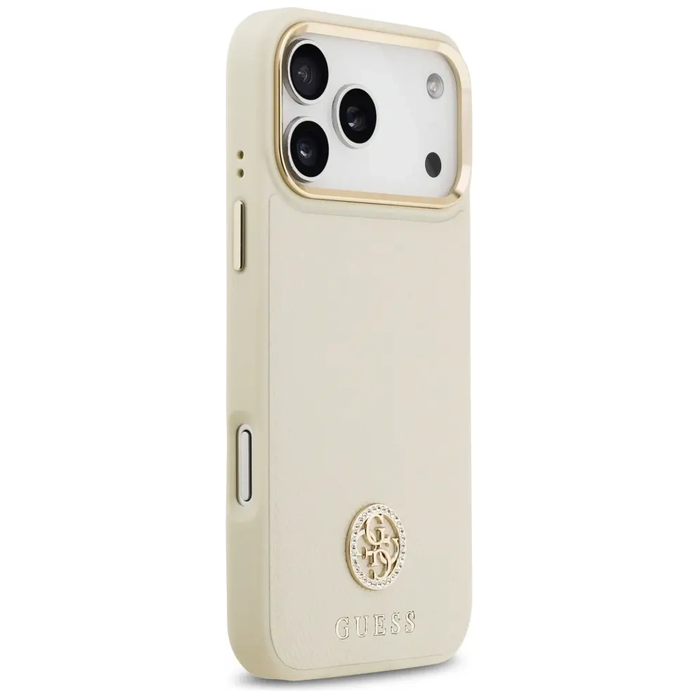 Etui Guess Grained Strass Logo MagSafe do Apple iPhone 17 Pro Max beżowy
