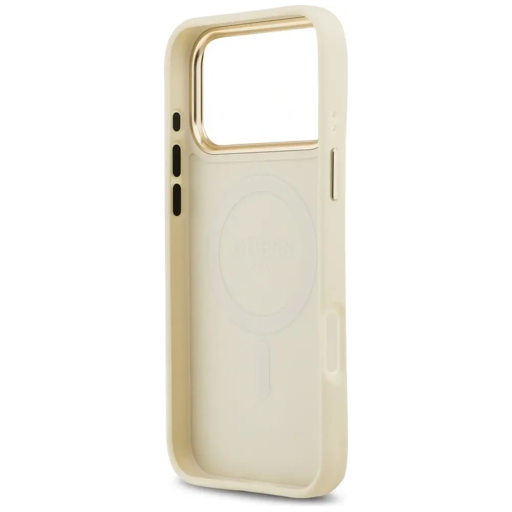 Etui Guess Grained Strass Logo MagSafe do Apple iPhone 17 Pro Max beżowy