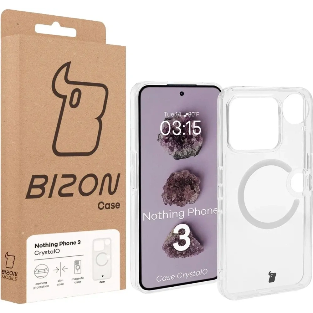 Etui z pierścieniem magnetycznym Bizon Case CrystalO do Nothing Phone (3) przezroczyste