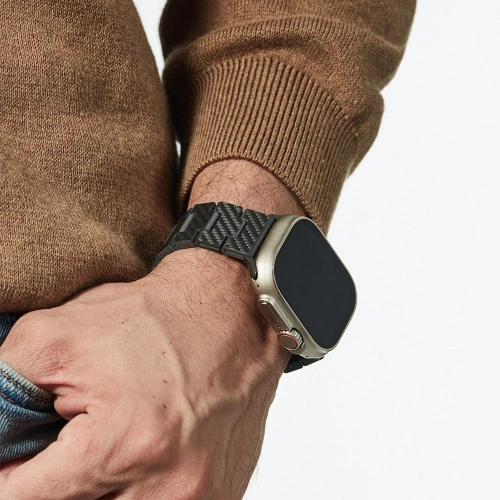 Pasek PITAKA Carbon Fiber Modern do Apple Watch 1/2/3/4/5/6/7/8/9/10/11/SE/SE 3/Ultra/Ultra 2/Ultra 3 czarno szary