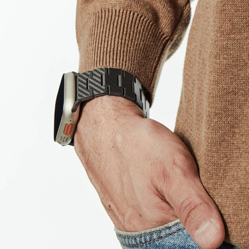 Pasek PITAKA Carbon Fiber Modern do Apple Watch 1/2/3/4/5/6/7/8/9/10/11/SE/SE 3/Ultra/Ultra 2/Ultra 3 czarno szary