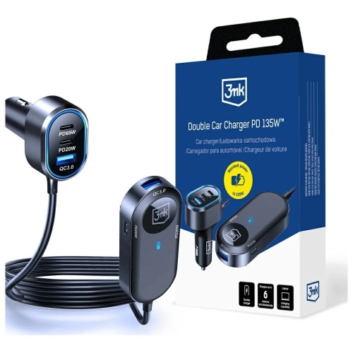 Ładowarka samochodowa 3MK Double Car Charger 135W PD QC PPS 2xUSB-A 4xUSB-C szary