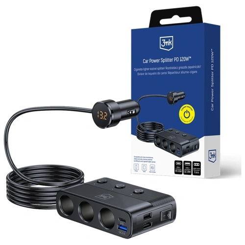 Rozdzielacz 3MK Car Power Splitter 120W PD QC PPS 3xUSB-A, USB-C, 3xDC czarny