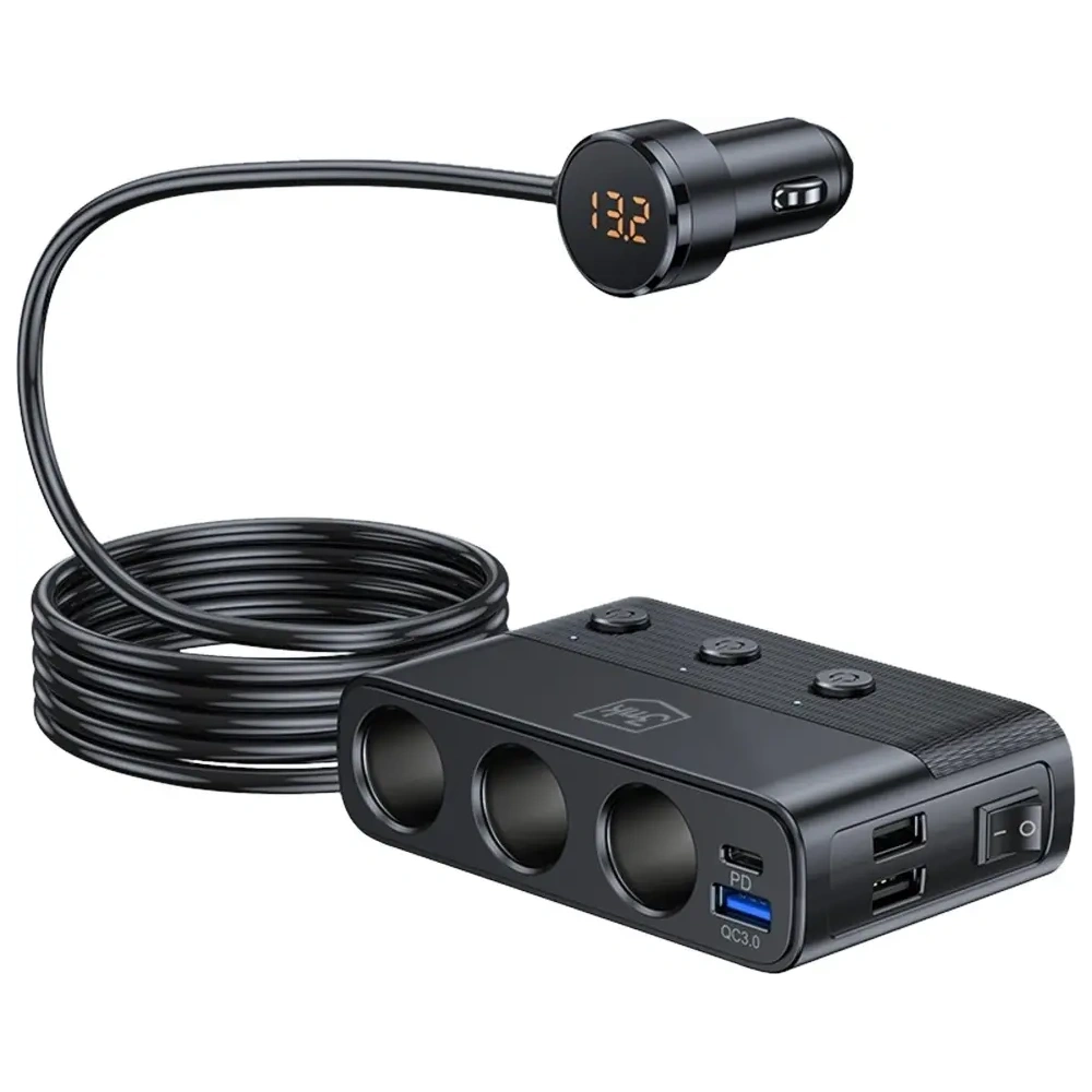 Rozdzielacz 3MK Car Power Splitter 120W PD QC PPS 3xUSB-A, USB-C, 3xDC czarny