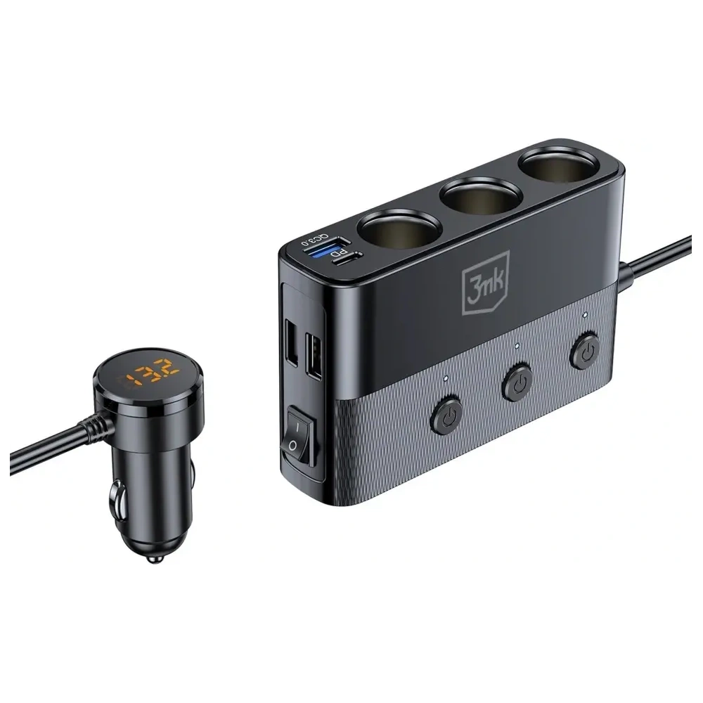 Rozdzielacz 3MK Car Power Splitter 120W PD QC PPS 3xUSB-A, USB-C, 3xDC czarny