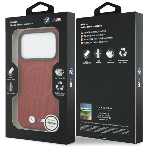 Etui BMW M FW Metal Logo MagSafe do Apple iPhone 17 Pro czerwony