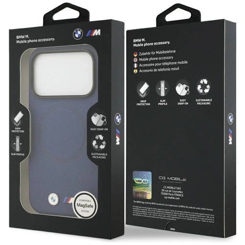 Etui BMW M FW Metal Logo MagSafe do Apple iPhone 17 Pro granatowy