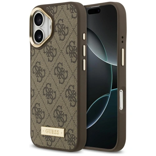 Etui Guess 4G Logo Plate MagSafe do Apple iPhone 17 brązowy