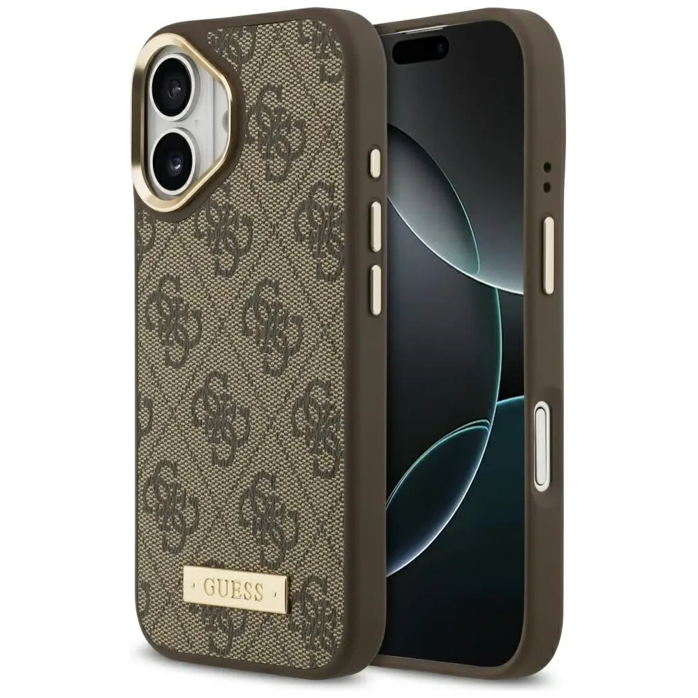 Etui Guess 4G Logo Plate MagSafe do Apple iPhone 17 brązowy
