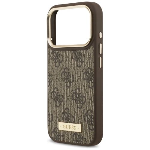 Etui Guess 4G Logo Plate MagSafe do Apple iPhone 17 Pro brązowy