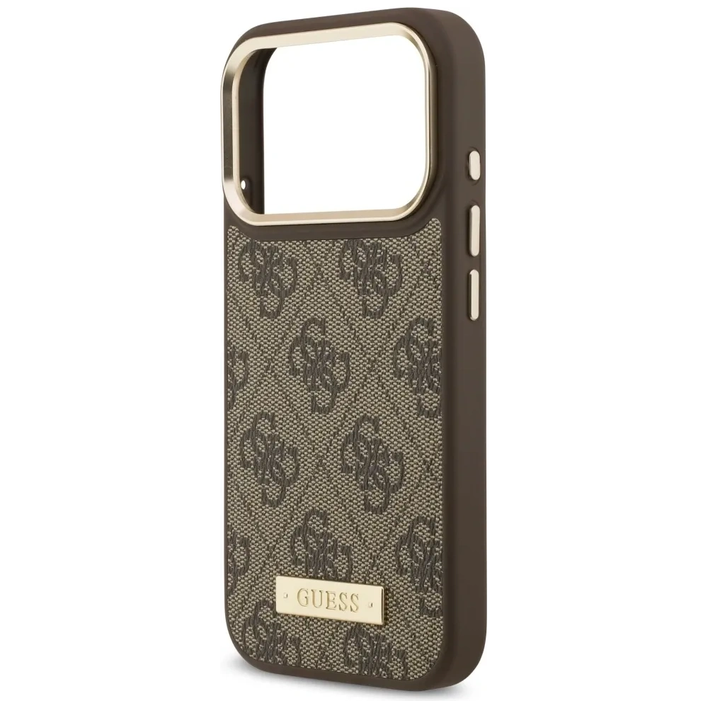 Etui Guess 4G Logo Plate MagSafe do Apple iPhone 17 Pro brązowy