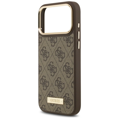 Etui Guess 4G Logo Plate MagSafe do Apple iPhone 17 Pro Max brązowy
