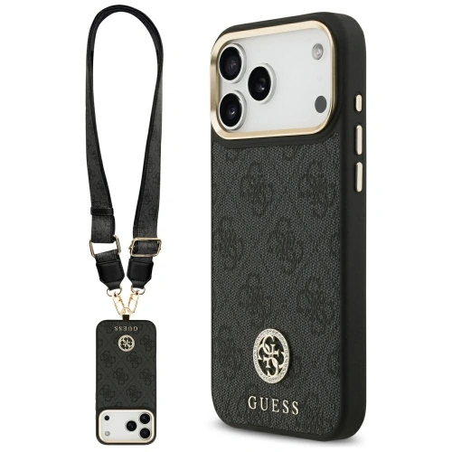 Etui Guess 4G Srtass Logo & Big Strap Metal Buttons MagSafe do Apple iPhone 17 Pro Max czarny