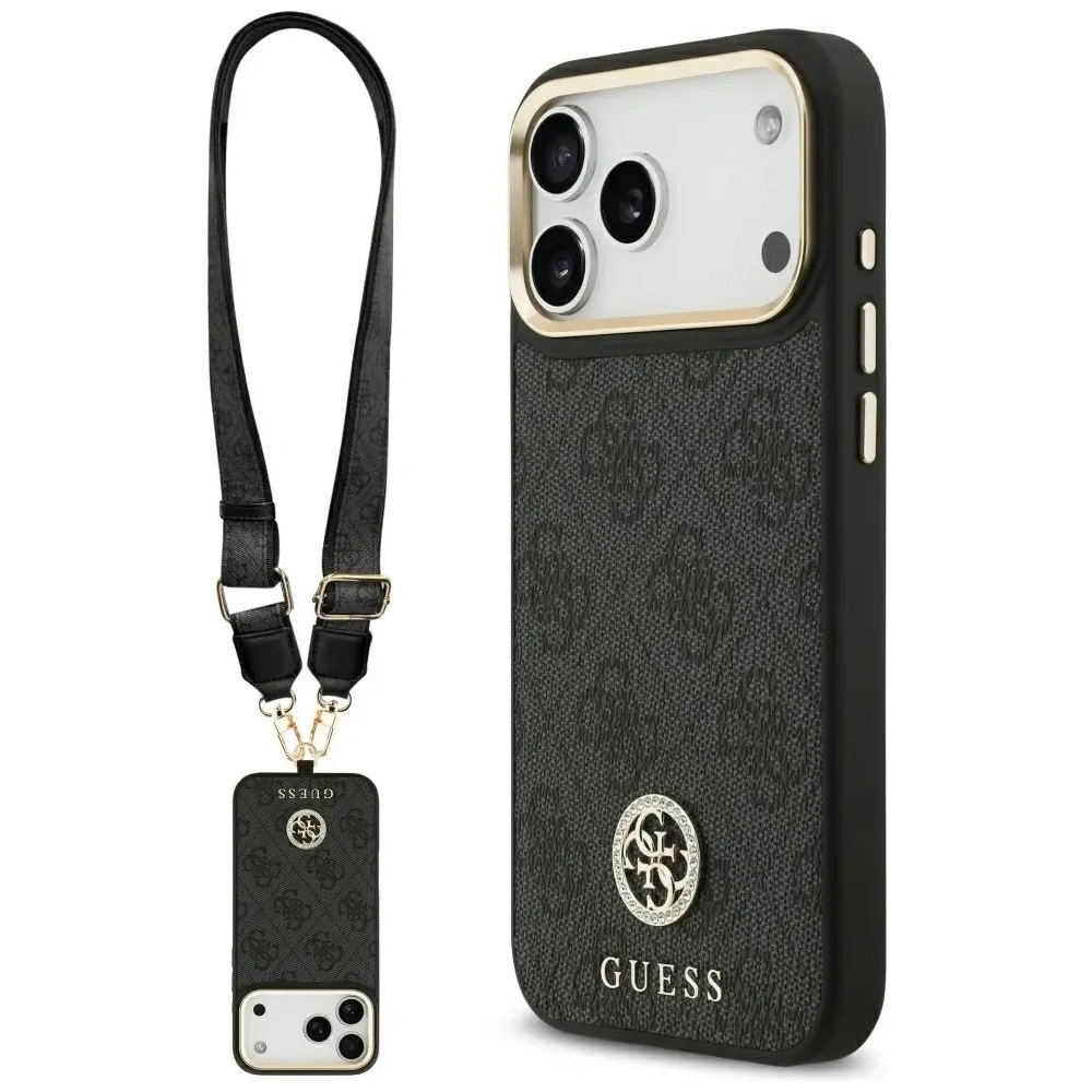 Etui Guess 4G Srtass Logo & Big Strap Metal Buttons MagSafe do Apple iPhone 17 Pro Max czarny