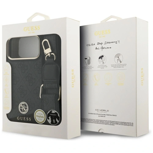 Etui Guess 4G Srtass Logo & Big Strap Metal Buttons MagSafe do Apple iPhone 17 Pro Max czarny