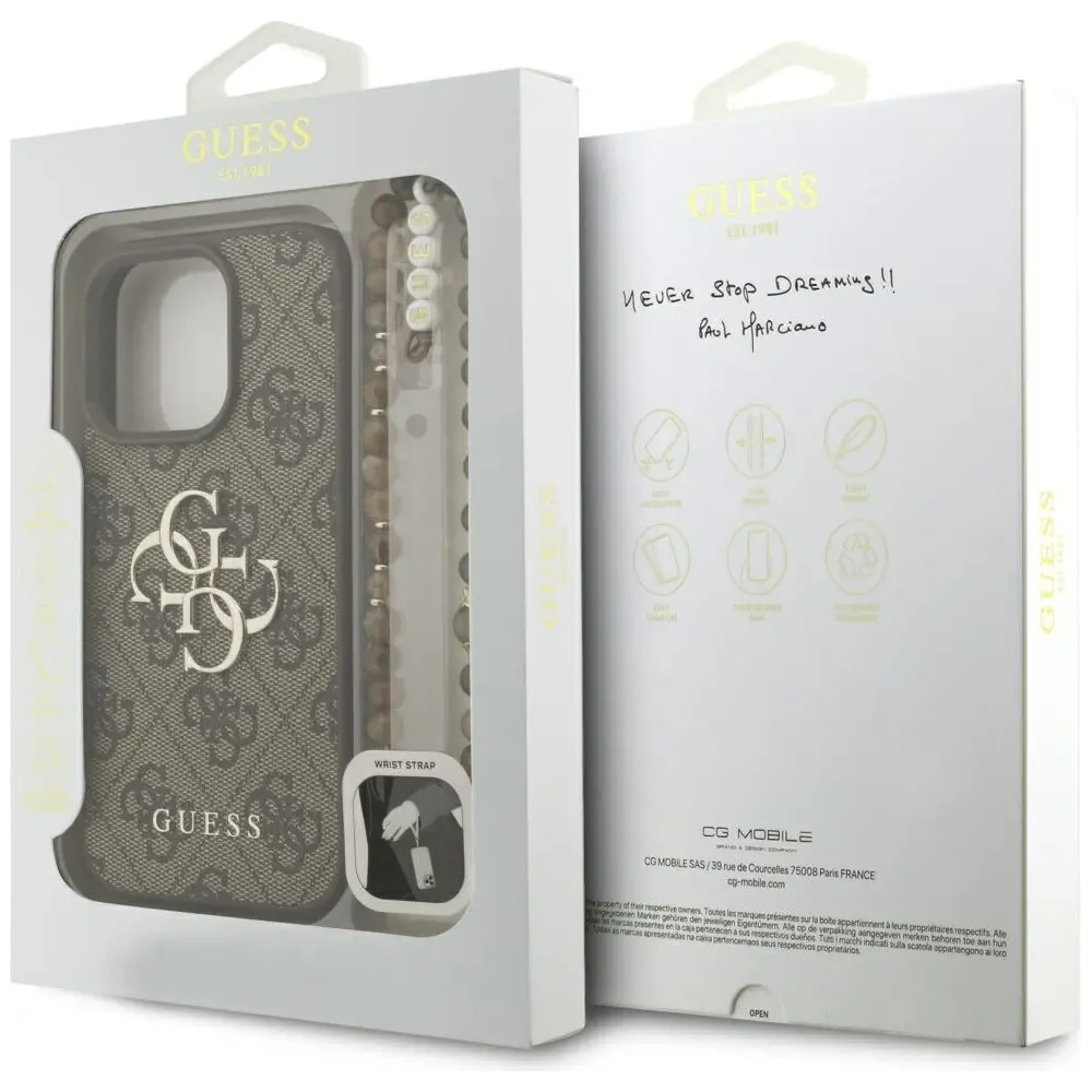 Etui Guess 4G Strap 4G Classic Logo do Apple iPhone 16 Pro brązowy