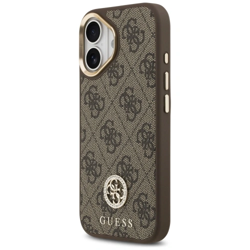Etui Guess 4G Strass Logo & Big Strap Metal Buttons MagSafe do Apple iPhone 17 brązowy
