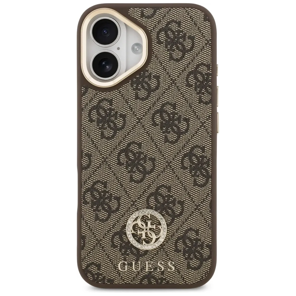 Etui Guess 4G Strass Logo & Big Strap Metal Buttons MagSafe do Apple iPhone 17 brązowy