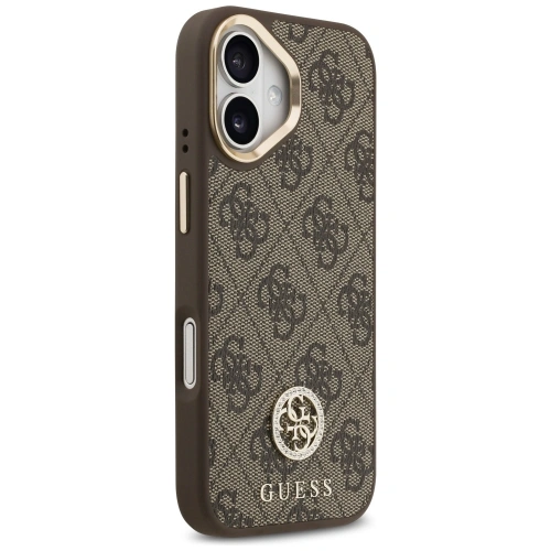 Etui Guess 4G Strass Logo & Big Strap Metal Buttons MagSafe do Apple iPhone 17 brązowy