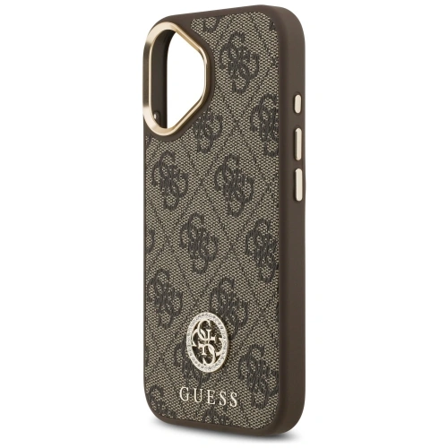 Etui Guess 4G Strass Logo & Big Strap Metal Buttons MagSafe do Apple iPhone 17 brązowy