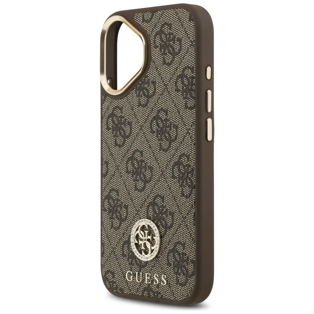 Etui Guess 4G Strass Logo & Big Strap Metal Buttons MagSafe do Apple iPhone 17 brązowy