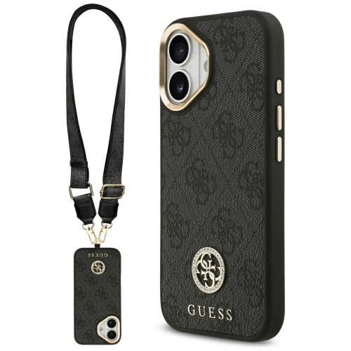 Etui Guess 4G Strass Logo & Big Strap Metal Buttons MagSafe do Apple iPhone 17 czarny