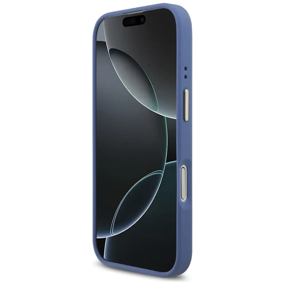 Etui Guess 4G Strass Logo & Big Strap Metal Buttons MagSafe do Apple iPhone 17 niebieski