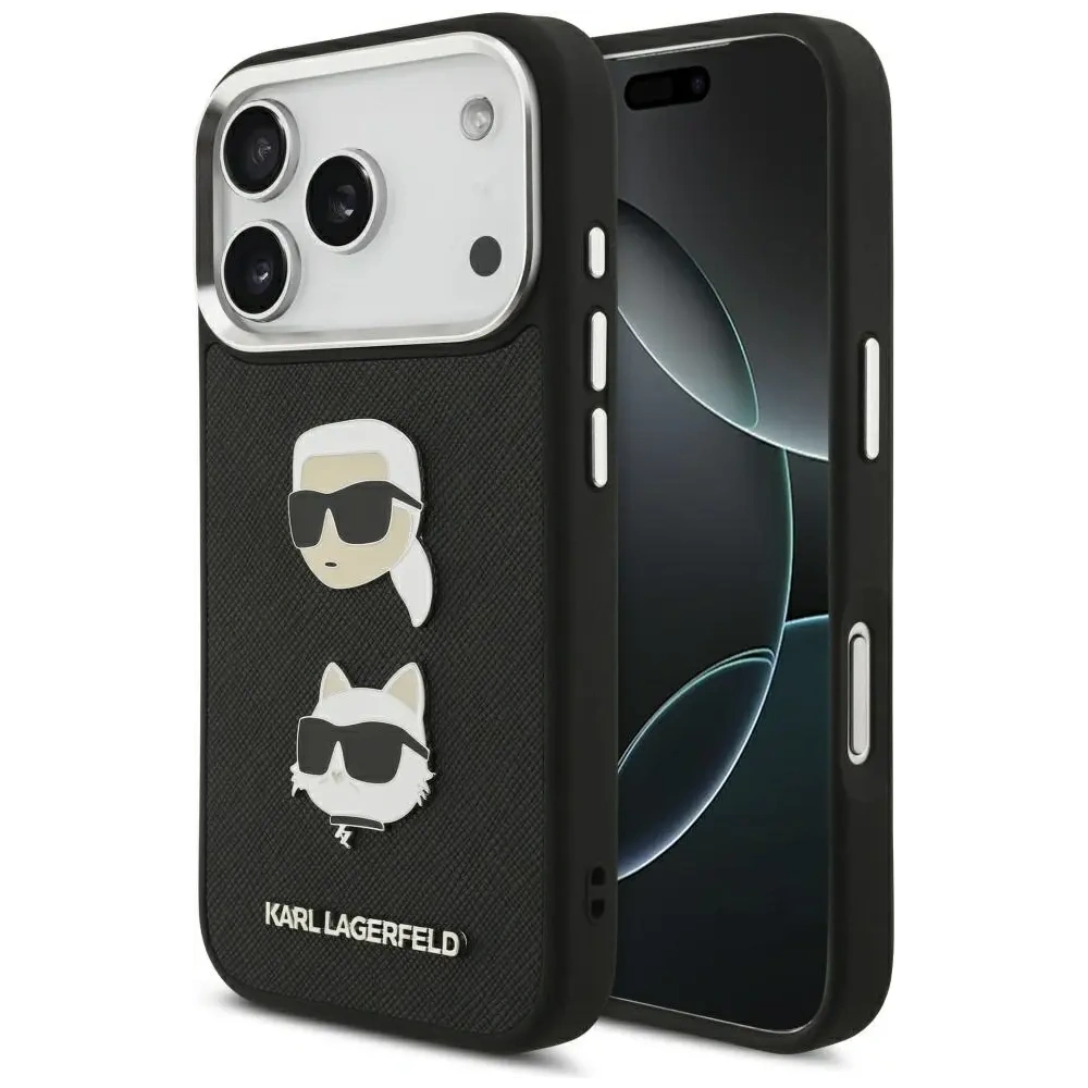 Etui Karl Lagerfeld FW Grained Karl & Choupette Heads Pins & Logo do Apple iPhone 17 Pro czarny
