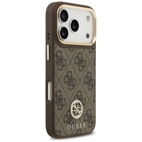 Etui Guess 4G Strass Logo & Big Strap Metal Buttons MagSafe do Apple iPhone 17 Pro brązowy