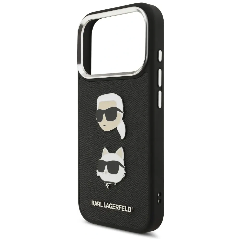 Etui Karl Lagerfeld FW Grained Karl & Choupette Heads Pins & Logo do Apple iPhone 17 Pro czarny