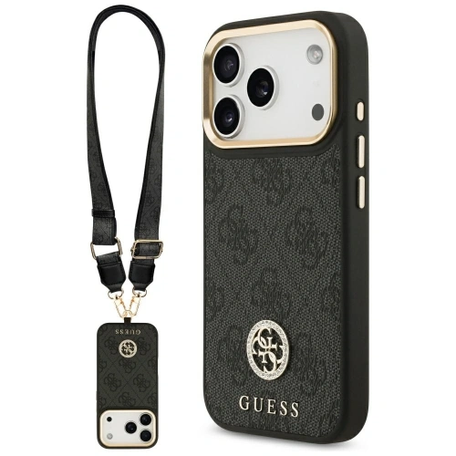 Etui Guess 4G Strass Logo & Big Strap Metal Buttons MagSafe do Apple iPhone 17 Pro czarny