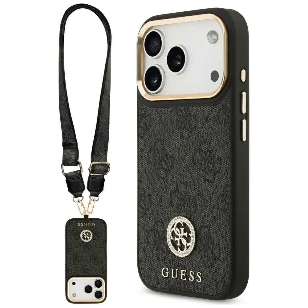 Etui Guess 4G Strass Logo & Big Strap Metal Buttons MagSafe do Apple iPhone 17 Pro czarny