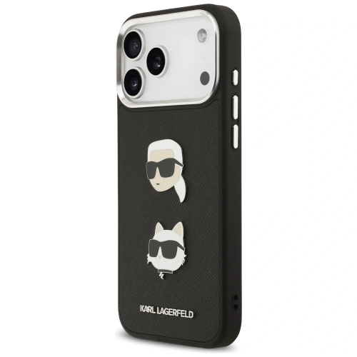 Etui Karl Lagerfeld FW Grained Karl & Choupette Heads Pins & Logo do Apple iPhone 17 Pro Max czarny