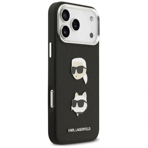 Etui Karl Lagerfeld FW Grained Karl & Choupette Heads Pins & Logo do Apple iPhone 17 Pro Max czarny
