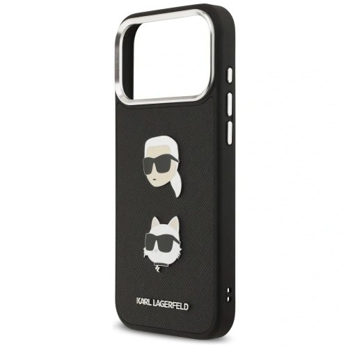 Etui Karl Lagerfeld FW Grained Karl & Choupette Heads Pins & Logo do Apple iPhone 17 Pro Max czarny