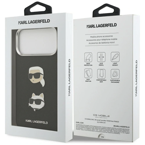 Etui Karl Lagerfeld FW Grained Karl & Choupette Heads Pins & Logo do Apple iPhone 17 Pro Max czarny