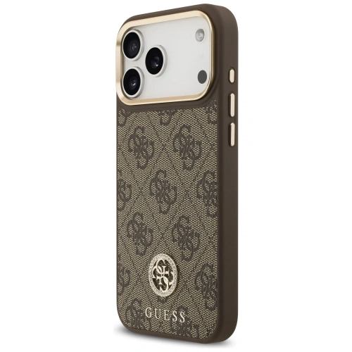 Etui Guess 4G Strass Logo & Big Strap Metal Buttons MagSafe do Apple iPhone 17 Pro Max brązowy