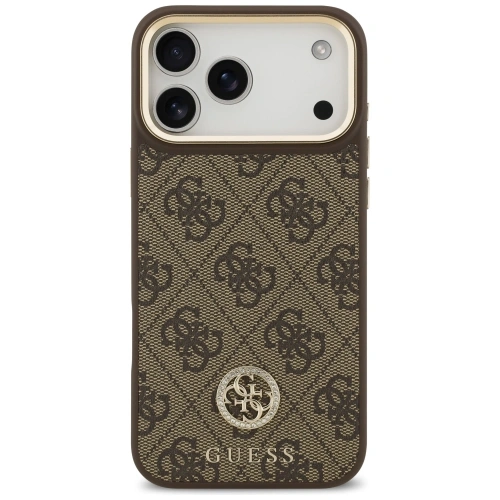 Etui Guess 4G Strass Logo & Big Strap Metal Buttons MagSafe do Apple iPhone 17 Pro Max brązowy
