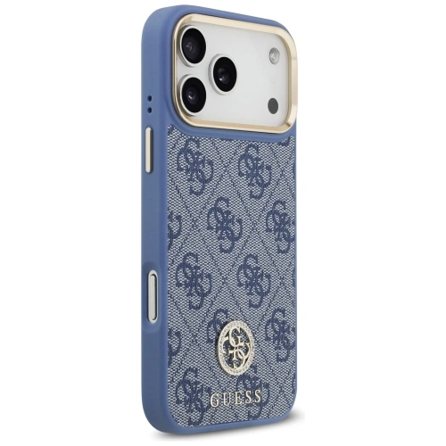 Etui Guess 4G Strass Logo & Big Strap Metal Buttons MagSafe do Apple iPhone 17 Pro Max niebieski