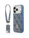 Etui Guess 4G Strass Logo & Big Strap Metal Buttons MagSafe do Apple iPhone 17 Pro niebieski