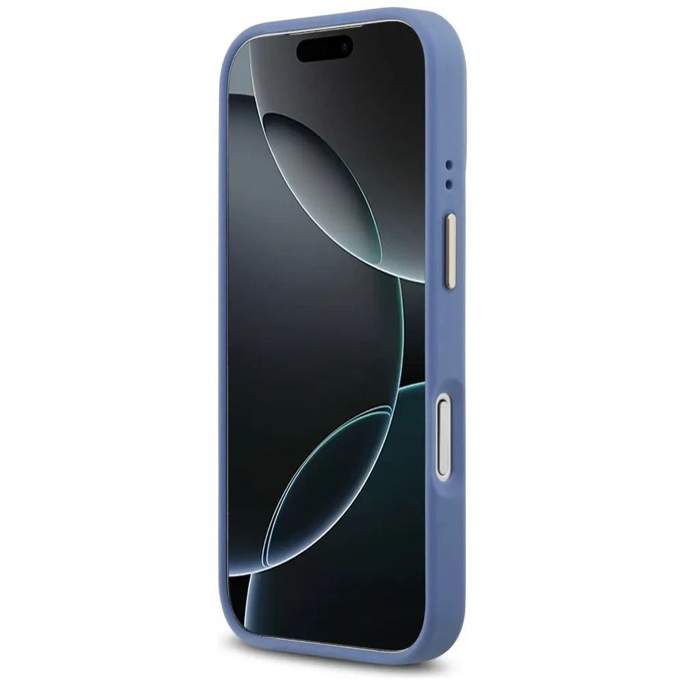 Etui Guess 4G Strass Logo & Big Strap Metal Buttons MagSafe do Apple iPhone 17 Pro niebieski