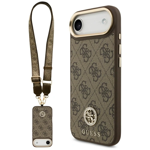 Etui Guess 4G Strass Logo & Big Strap Metal Buttons MagSafe do Apple iPhone Air brązowy