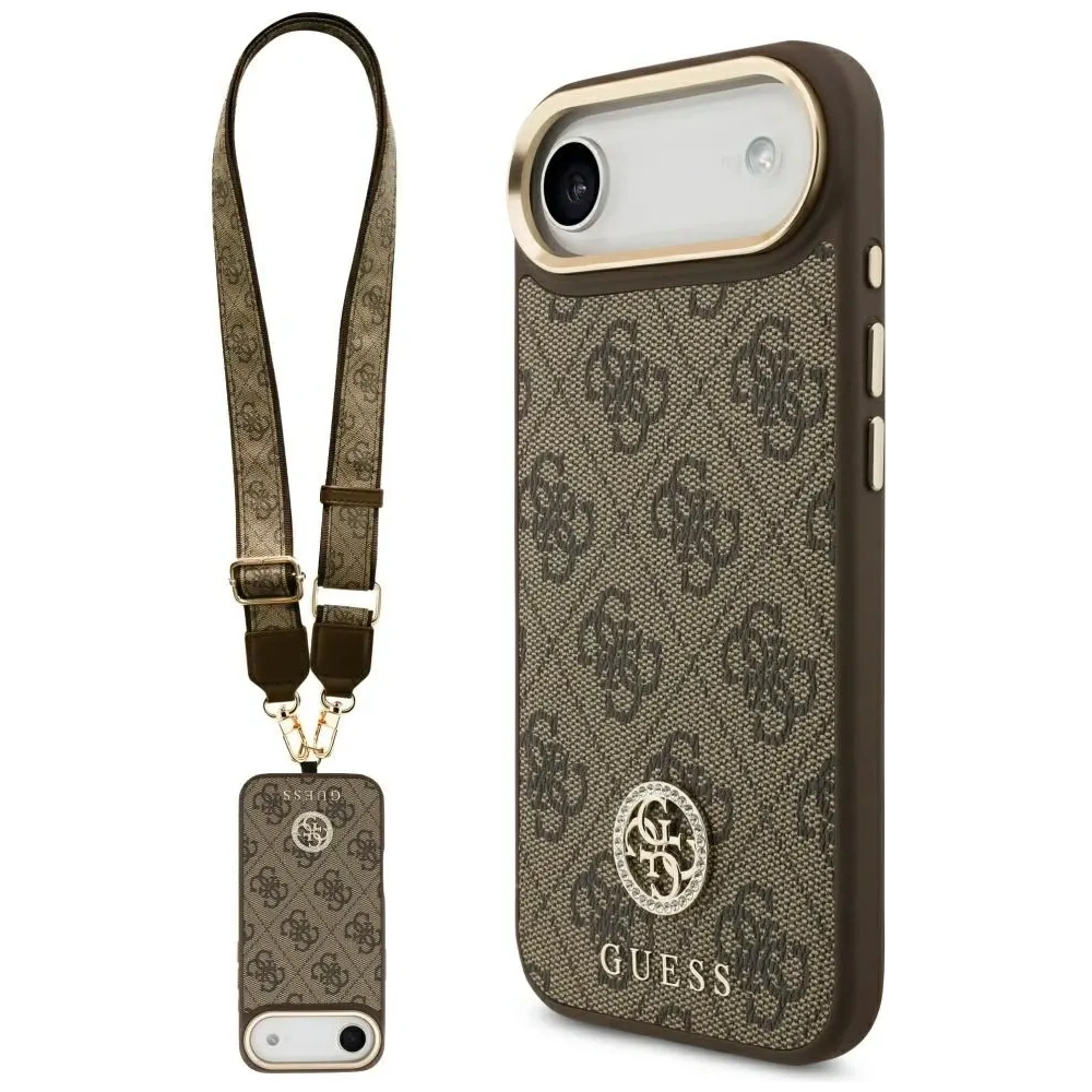 Etui Guess 4G Strass Logo & Big Strap Metal Buttons MagSafe do Apple iPhone Air brązowy