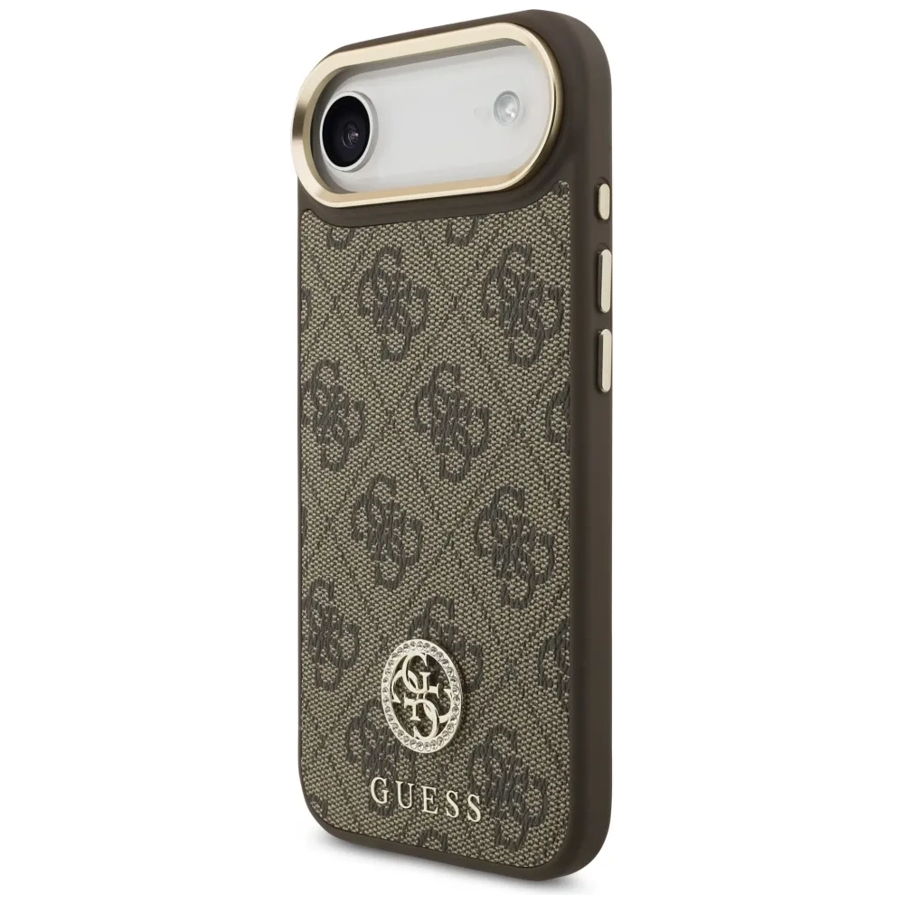 Etui Guess 4G Strass Logo & Big Strap Metal Buttons MagSafe do Apple iPhone Air brązowy