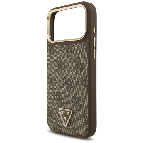 Etui Guess 4G Triangle Logo & Big Strap Metal Buttons MagSafe do Apple iPhone 17 Pro Max brązowy