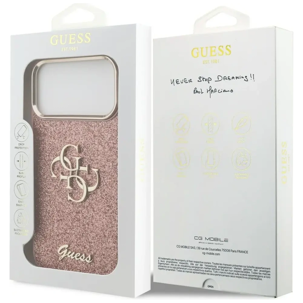 Etui Guess Fixed Glitter Big 4G Metal Frame do Apple iPhone 17 Pro Max różowy