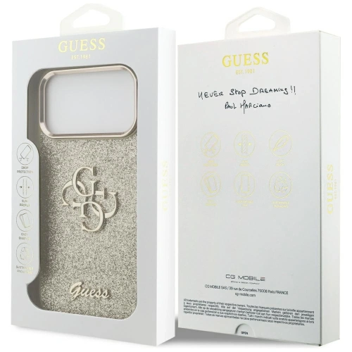 Etui Guess Fixed Glitter Big 4G Metal Frame do Apple iPhone 17 Pro Max złoty